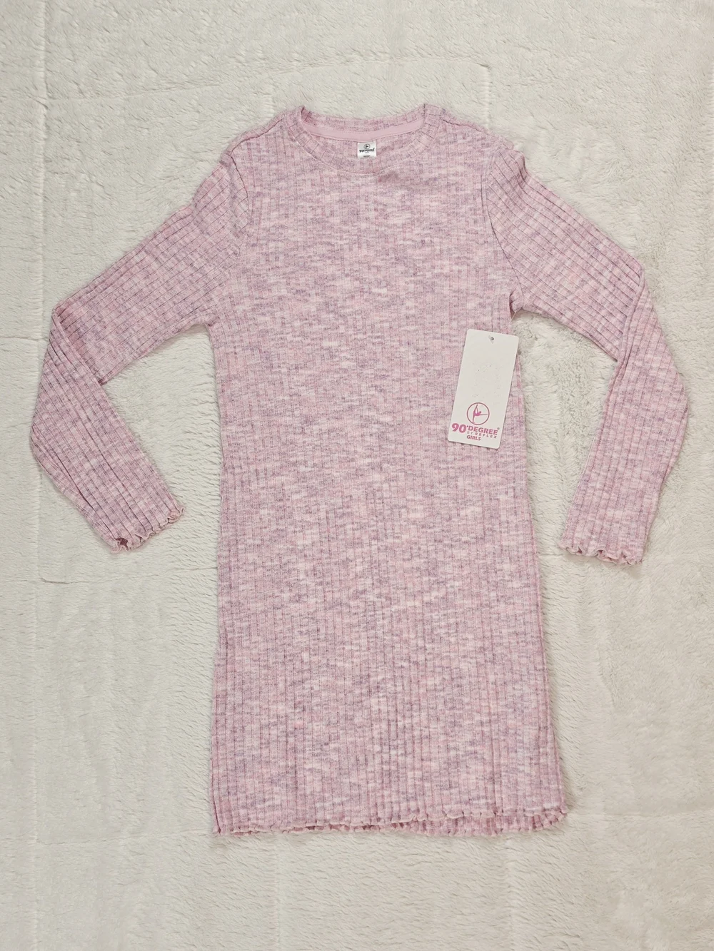 90 Degree By Reflex Light Pink Ribbed Long Sleeve Girls' Knit Dress